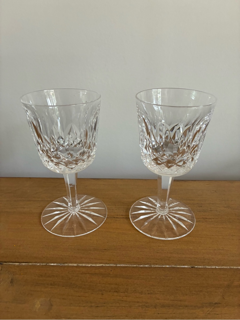 PAIR WATERFORD CRYSTAL LISMORE PATTERN PORT 4 1/4” 2 OUNCE